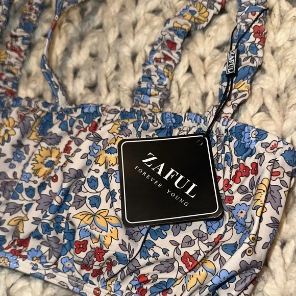 Zaful Multicolor Floral Bikini Set - Blue, Yellow, Red & Cream - Picture 2 of 7